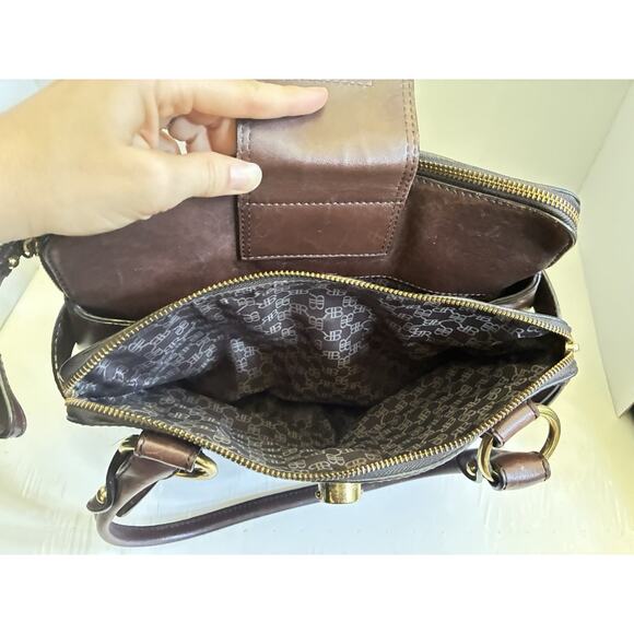 Banana Republic Smooth Chocolate Brown Leather Satchel Purse Bag - Picture 5 of 11